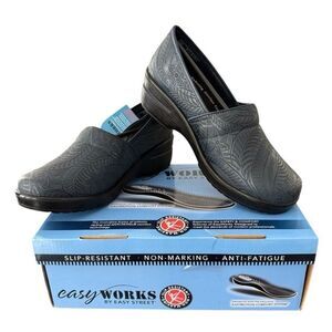 Easy Works by Easy Street Lyndee Shoes Navy Floral Embossed Women’s Size 9.5